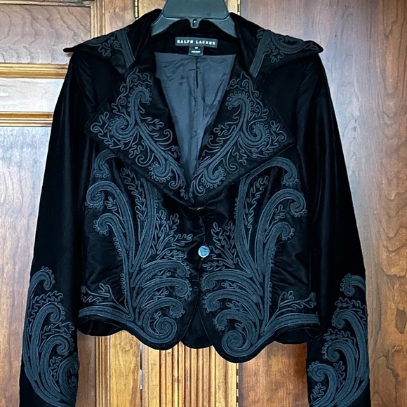 Ralph Lauren Black Label Jackets & Blazers - Ralph Lauren Black Label Black Velvet Embroidered Blazer, Size 10